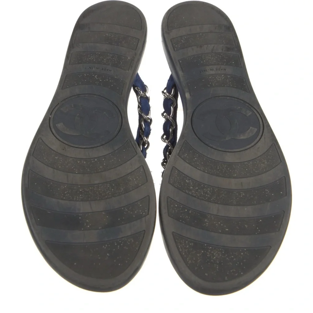 Chanel Navy Blue Chain Sandals